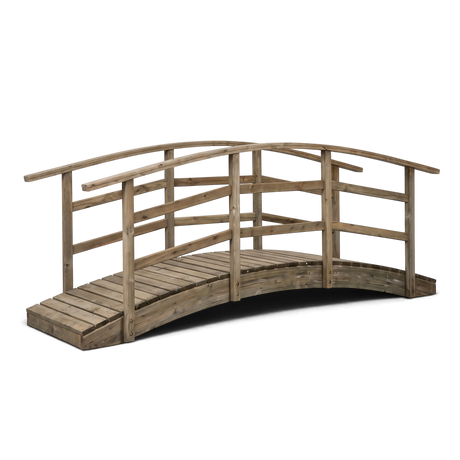 Bogenbrücke Halbetal kesseldruckimprägniert, Holzbrücke mit geschwungenem Geländer, Freisteller