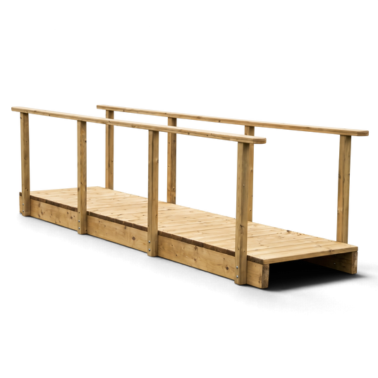 Gerade Brücke Brachtpetal kesseldruckimprägniert, Holzbrücke mit beidseitigem Geländer, Freisteller
