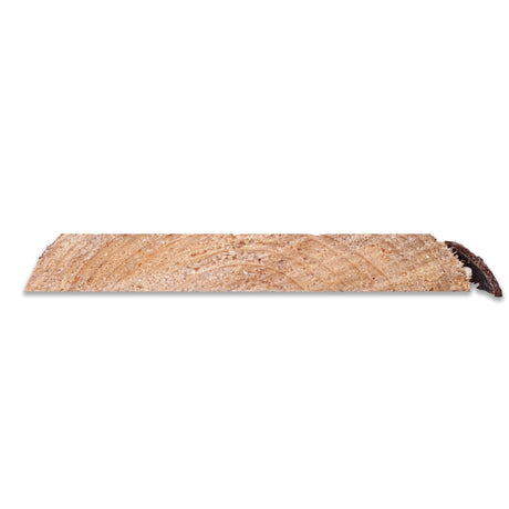 Stirnseite des naturbelassenen Zaunbretts mit Rinde an der Kante