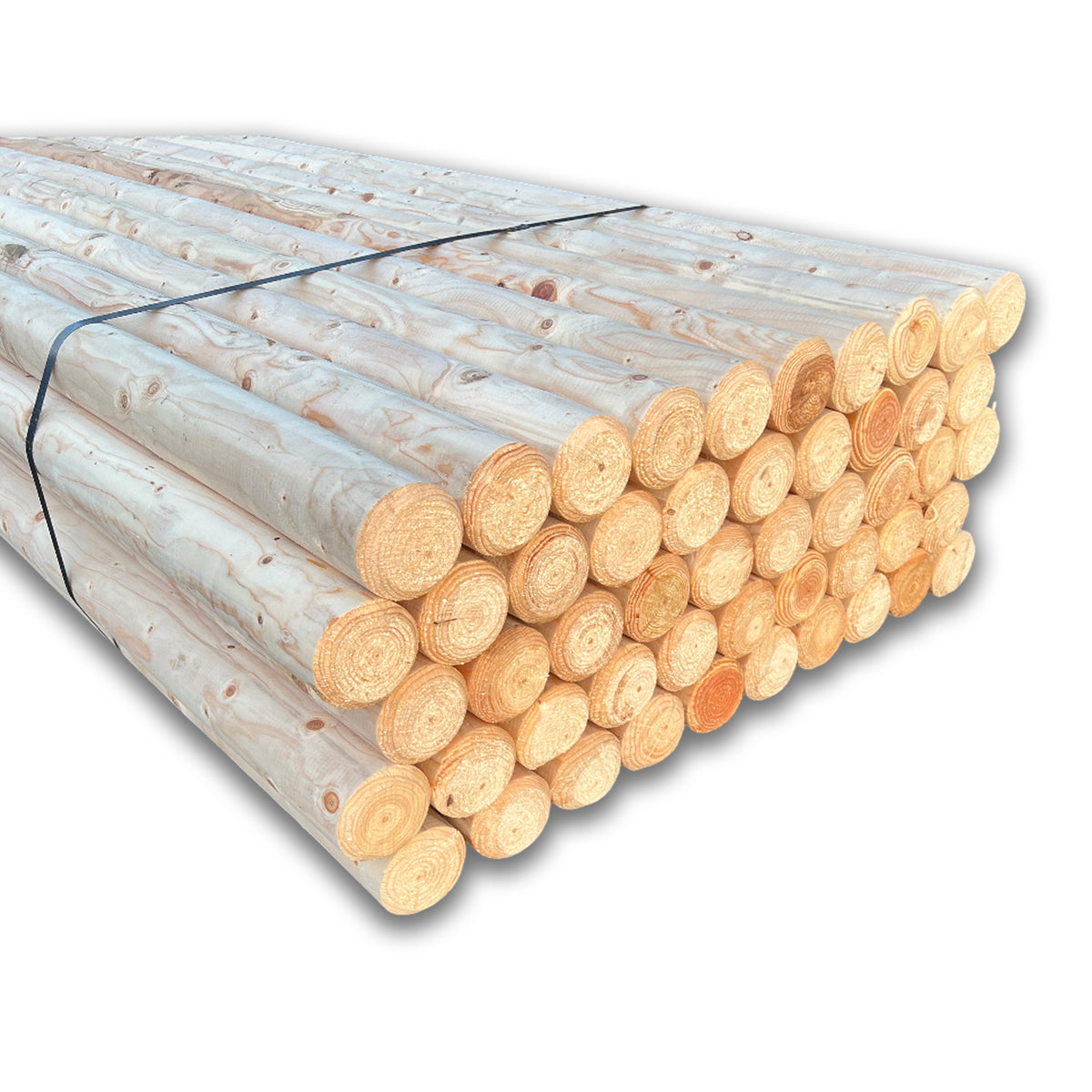 Sprungstangen Hindernisstangen aus Holz naturbelassen als gebündelter Stapel, Freisteller