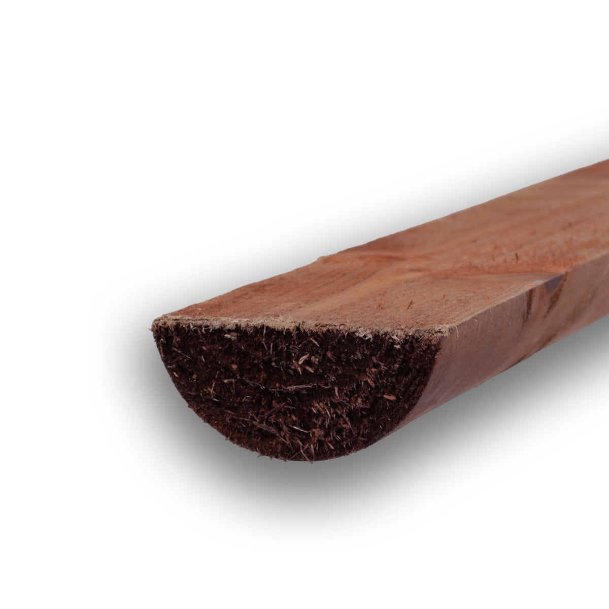 Halbrunder Zaunriegel in braun mit flacher Auflagefläche in Schrägansicht